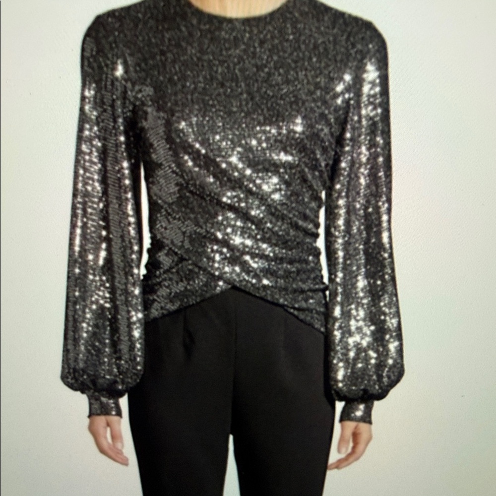 NWOT BLACK HALO Shimmering Black and silver Sequin Top